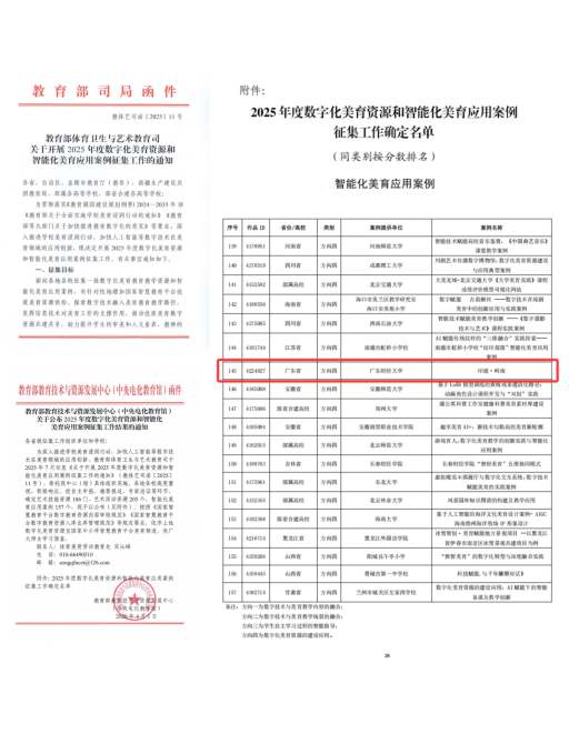 我校美育项目入选2025年度全国数字化美育资源与智能化美育应用案例